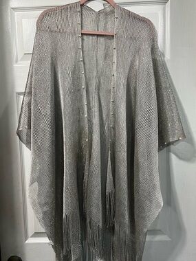 Silver Metallic Fringe Kimono Wrap/ Cover up
